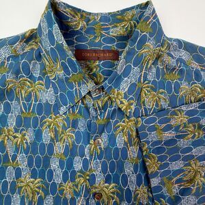 Tori Richard Blue Palm Tree Hawaiian Shirt Large